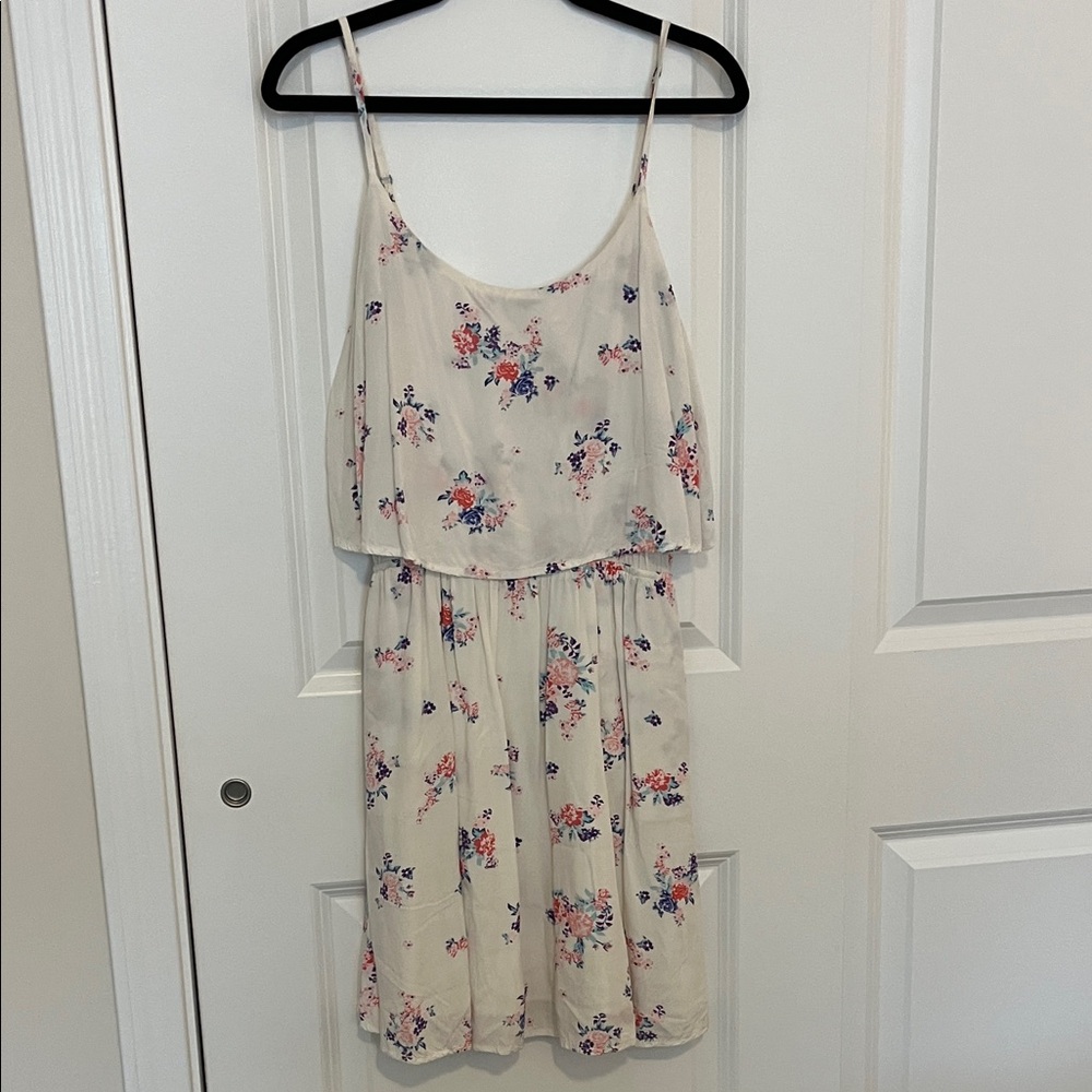 White Floral Sleeveless Dress-Open Back Detail